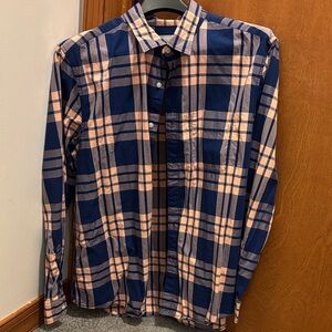 American Eagle Outfitters Navy and Peach Plaid Shirt